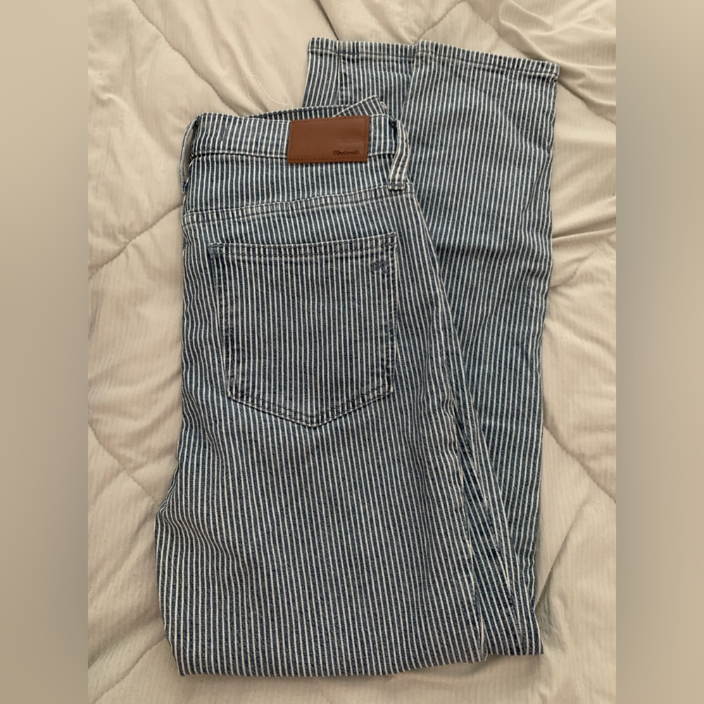 Madewell Blue and White Striped Cropped Jeans 9” midrise skinny Sz 26